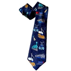 STEVEN HARRIS HANDMADE THEME TRAIN TIE NAVY BLUE MULTICOLORED
